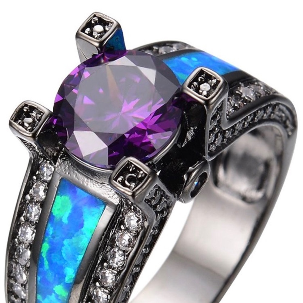 Opal and purple amethyst ring
